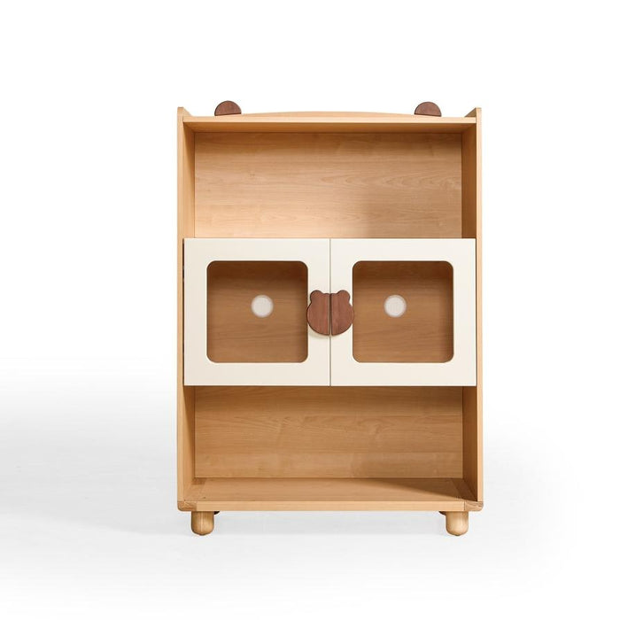 Hana Natural Wood Color Kids' Bookcase with Doors and Open Shelves/Solid Wood Legs