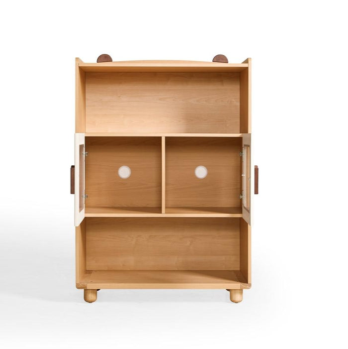 Hana Natural Wood Color Kids' Bookcase with Doors and Open Shelves/Solid Wood Legs