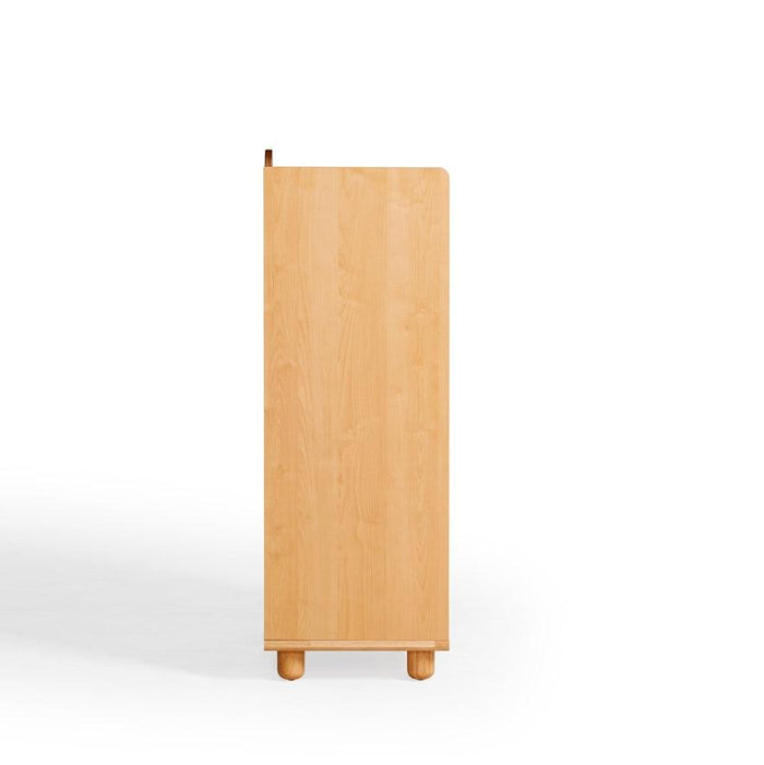 Hana Natural Wood Color Kids' Bookcase with Doors and Open Shelves/Solid Wood Legs