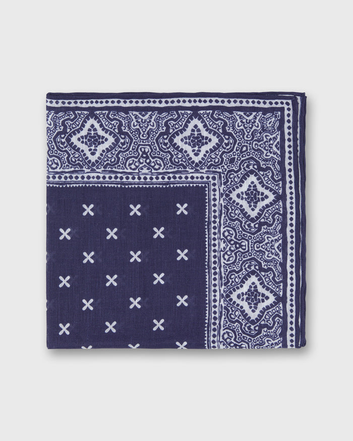 Hand-Rolled Cotolino Pocket Square in Blue/Bone Paisley Bandana