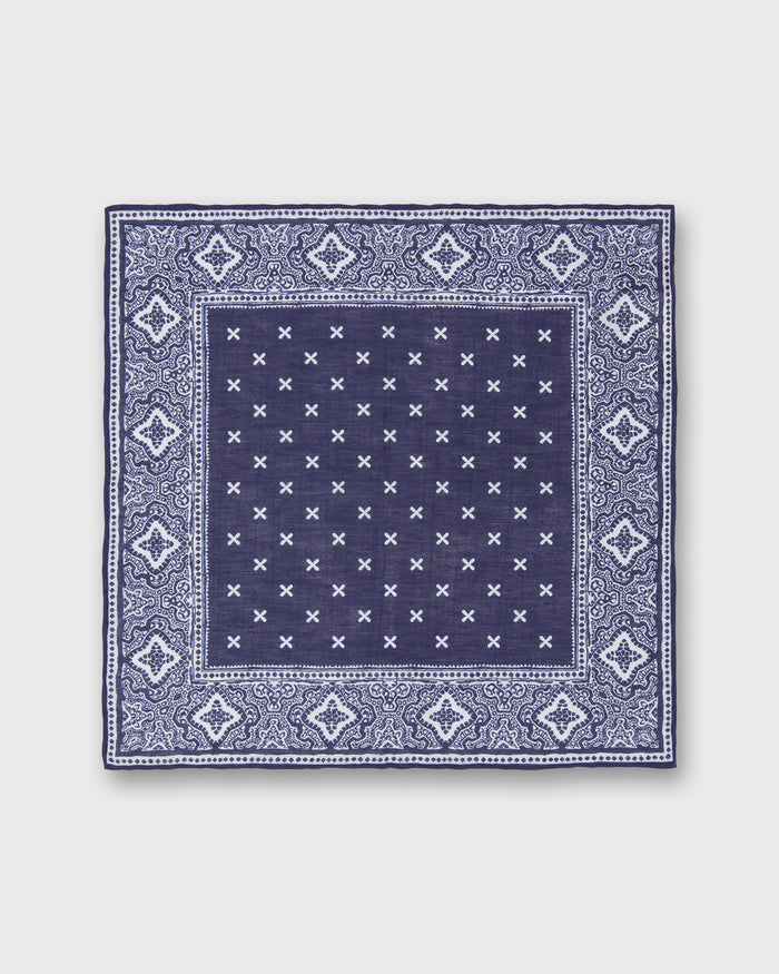 Hand-Rolled Cotolino Pocket Square in Blue/Bone Paisley Bandana