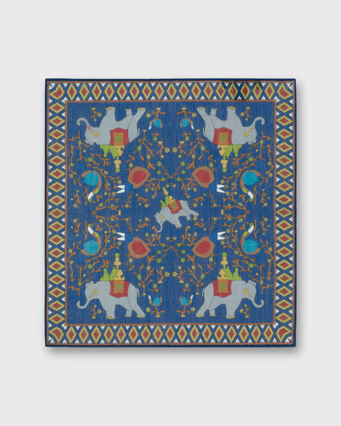 Hand-Rolled Cotton Pocket Square in Blue/Red Elephant