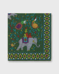 Hand-Rolled Cotton Pocket Square in Green/Purple Elephant