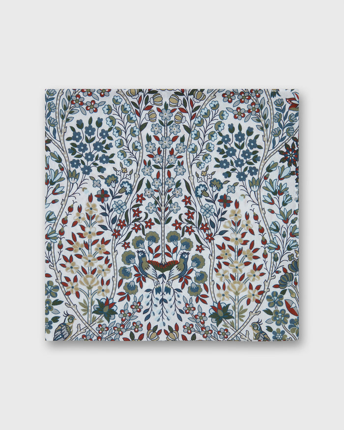 Hand-Rolled Cotton Pocket Square in Ivory/Indigo/Bordeaux Kensington Park Liberty Fabric
