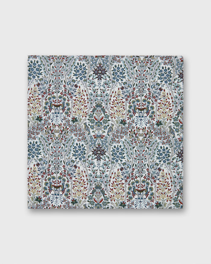 Hand-Rolled Cotton Pocket Square in Ivory/Indigo/Bordeaux Kensington Park Liberty Fabric