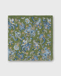Hand-Rolled Linen/Cotton Pocket Square in Green/Sky Jacobean Floral