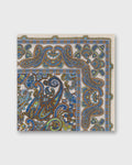 Hand-Rolled Linen/Cotton Pocket Square in Ivory/Royal/Brown Paisley