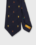 Hand-Rolled Silk Club Tie in Navy/Gold Maple Seed