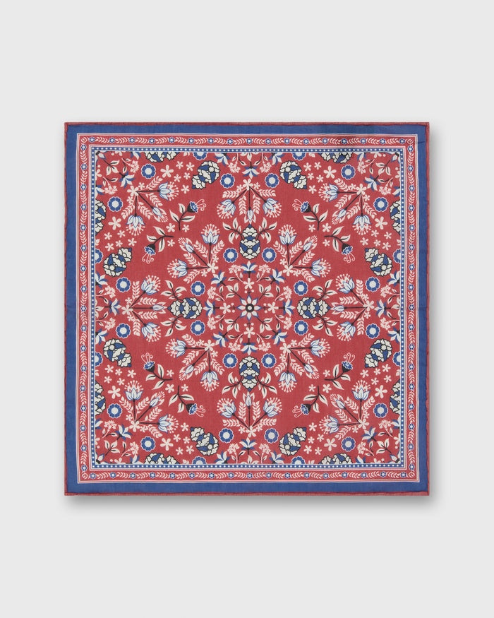 Hand-Rolled Silk/Cotton Pocket Square in Pink/Harbour/Chalk Floral
