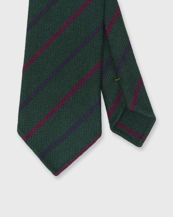 Hand-Rolled Wool Woven Tie in Forest/Navy/Gold Stripe