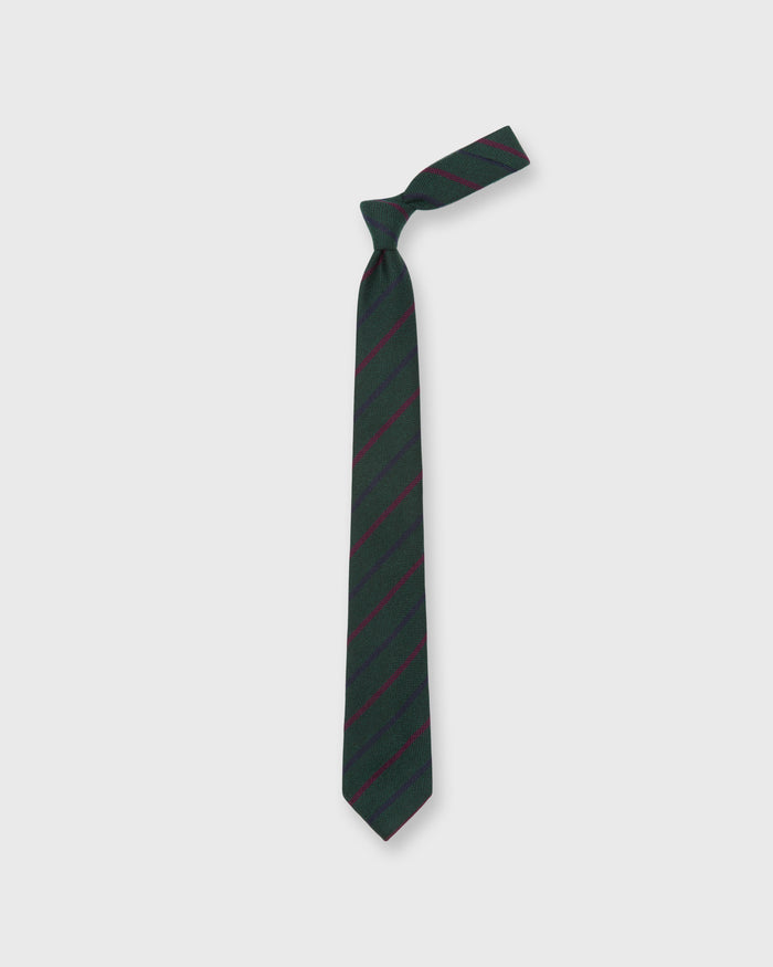 Hand-Rolled Wool Woven Tie in Forest/Navy/Gold Stripe