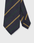 Hand-Rolled Wool Woven Tie in Navy/Forest/Gold Stripe