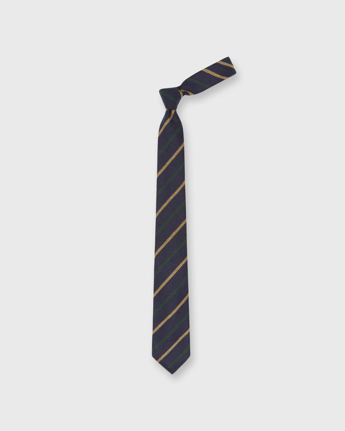 Hand-Rolled Wool Woven Tie in Navy/Forest/Gold Stripe