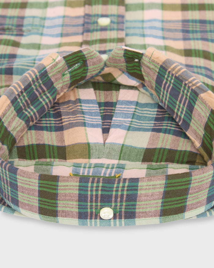 Handmade Button-Down Sport Shirt in Pink/Olive/Navy Madras