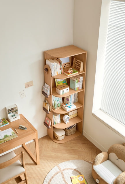 Hazelnut-Shaped Wood Kids' Corner Bookcase in Natural Wood Color