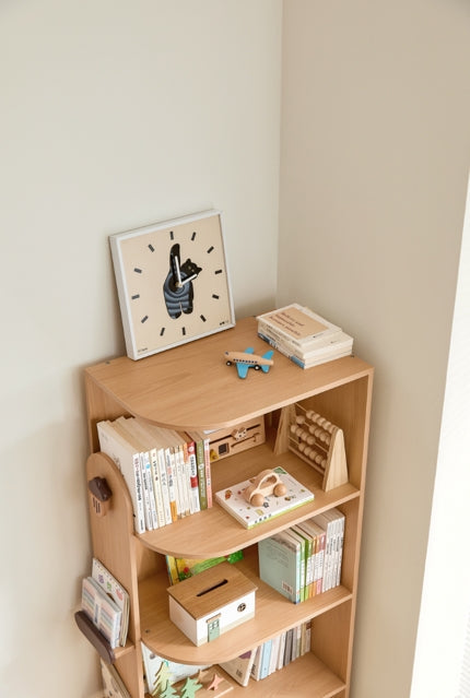Hazelnut-Shaped Wood Kids' Corner Bookcase in Natural Wood Color