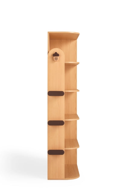 Hazelnut-Shaped Wood Kids' Corner Bookcase in Natural Wood Color