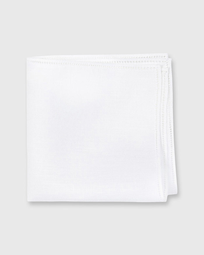 Hem-Stitched Pocket Square White Linen