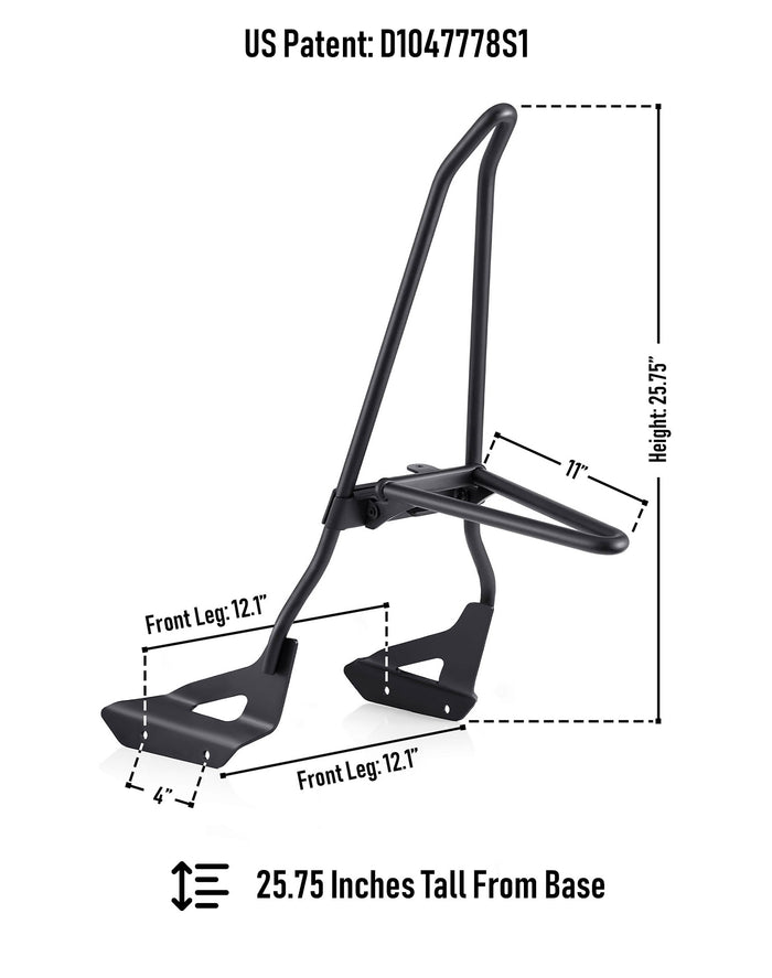 Iron Born Blade 25" Honda 750 Shadow RS Sissy Bar with Foldable Luggage Rack Matte Black Dimension