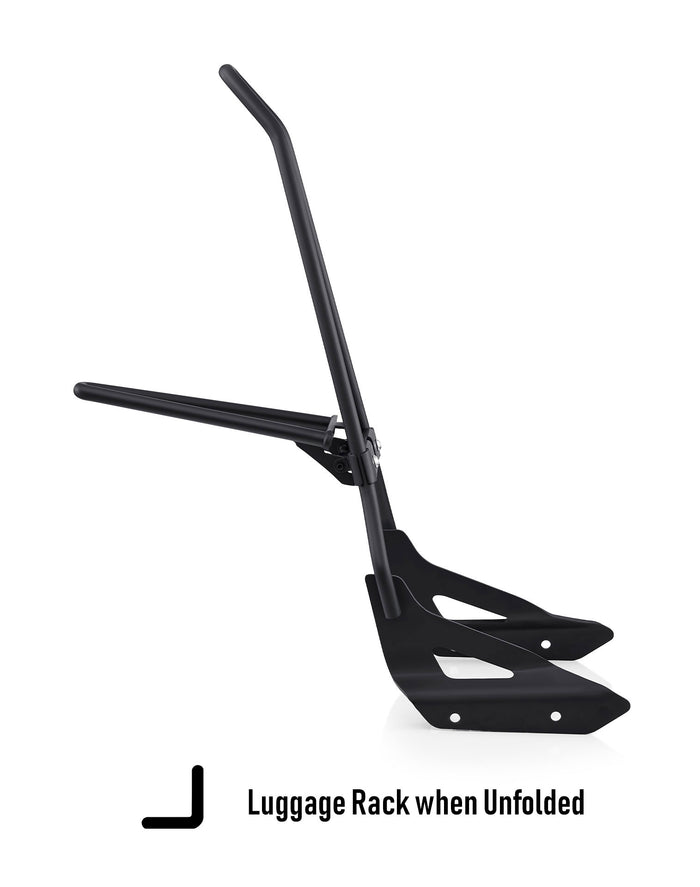 Iron Born Blade 25" Honda 750 Shadow RS Sissy Bar with Foldable Luggage Rack Matte Black Luggage Rack when Unfolded