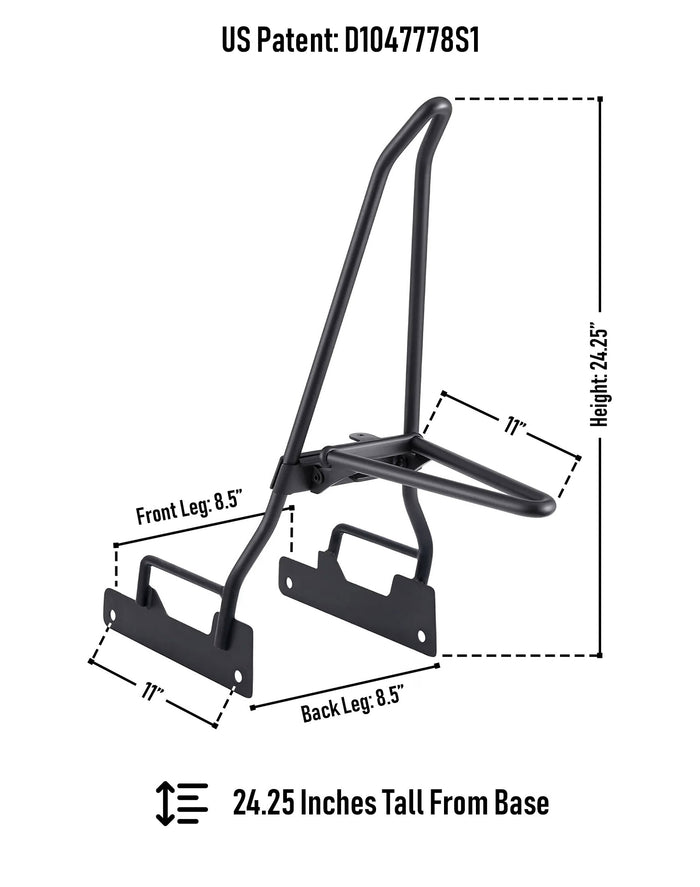 Iron Born Blade 25" Indian Scout Sissy Bar with Foldable Luggage Rack Matte Black Dimension