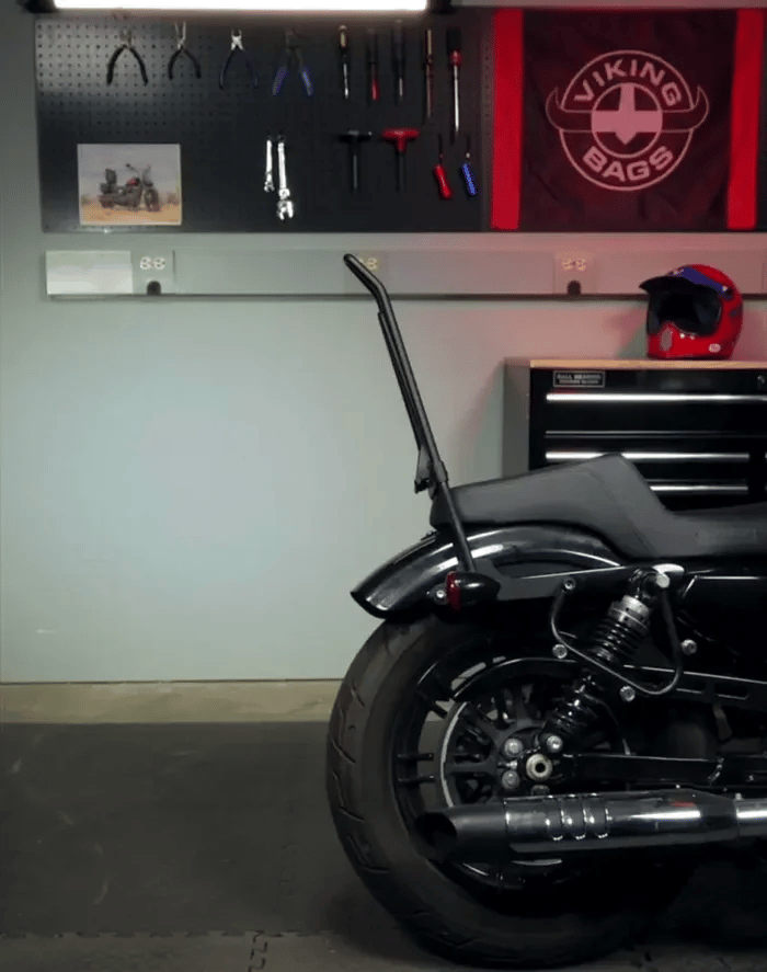 Iron Born Blade 25" Sissy Bar with Foldable Luggage Rack for Indian Scout Bobber Matte Black Demo