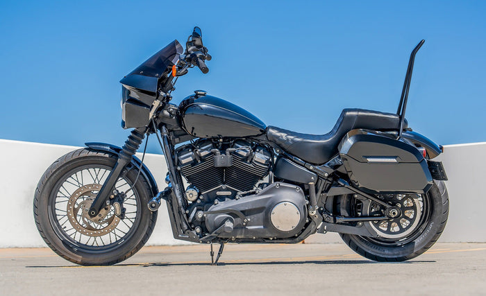 Iron Born Blade 25" Sissy Bar for Harley Softail Street Bob Matte Black Lifestyle @expand