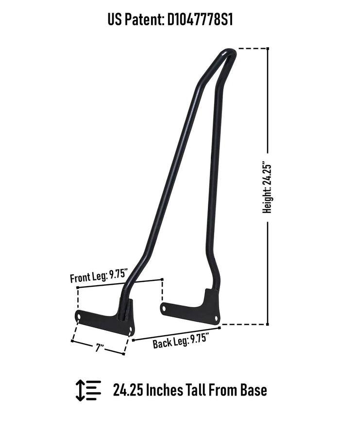 Iron Born Blade 25" Sissy Bar for Harley Softail Street Bob Matte Black Dimension