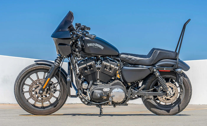 Iron Born Blade 25" Sissy Bar for Harley Sportster 883 Iron XL883N Matte Black Lifestyle @expand