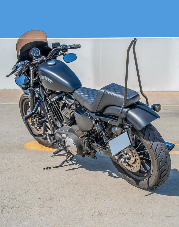 Iron Born Blade 25" Sissy Bar for Harley Sportster 883 Iron XL883N Matte Black Lifestyle
