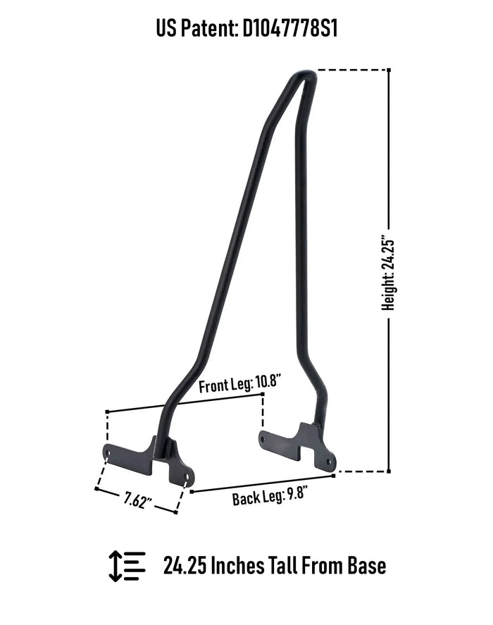 Iron Born Blade 25" Sissy Bar for Harley Sportster 883 Iron XL883N Matte Black Dimension