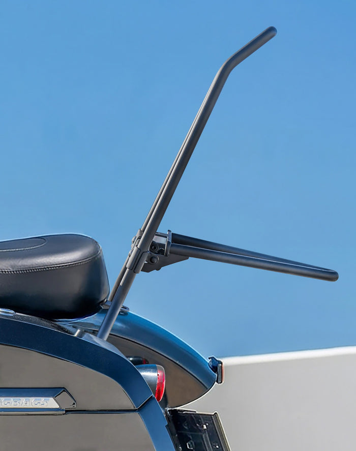 Iron Born Blade 25" Sissy Bar for Wide Seat w/ Foldable Rack for Harley Softail Street Bob FXBB Matte Black Lifestyle