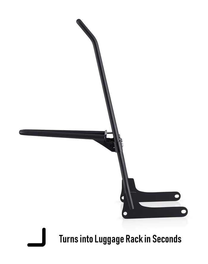 Iron Born Blade 25" Sissy Bar for Wide Seat w/ Foldable Rack for Harley Softail Standard FXST Matte Black Turn into Luggage Rack in Seconds