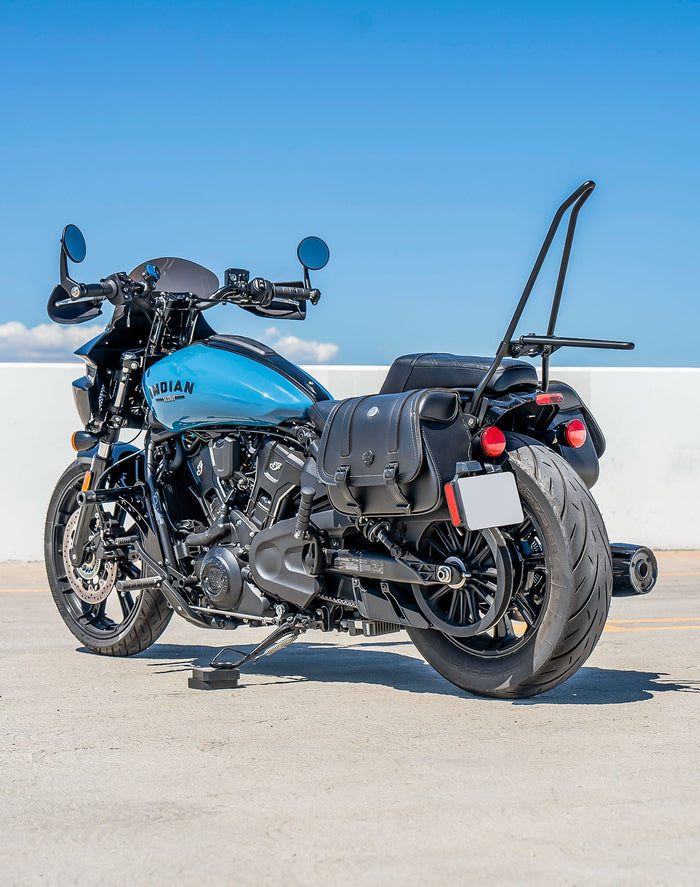 Iron Born Blade 25" Sissy Bar with Foldable Luggage Rack for 2025 Indian Scout Bobber Matte Black Life Style Photo