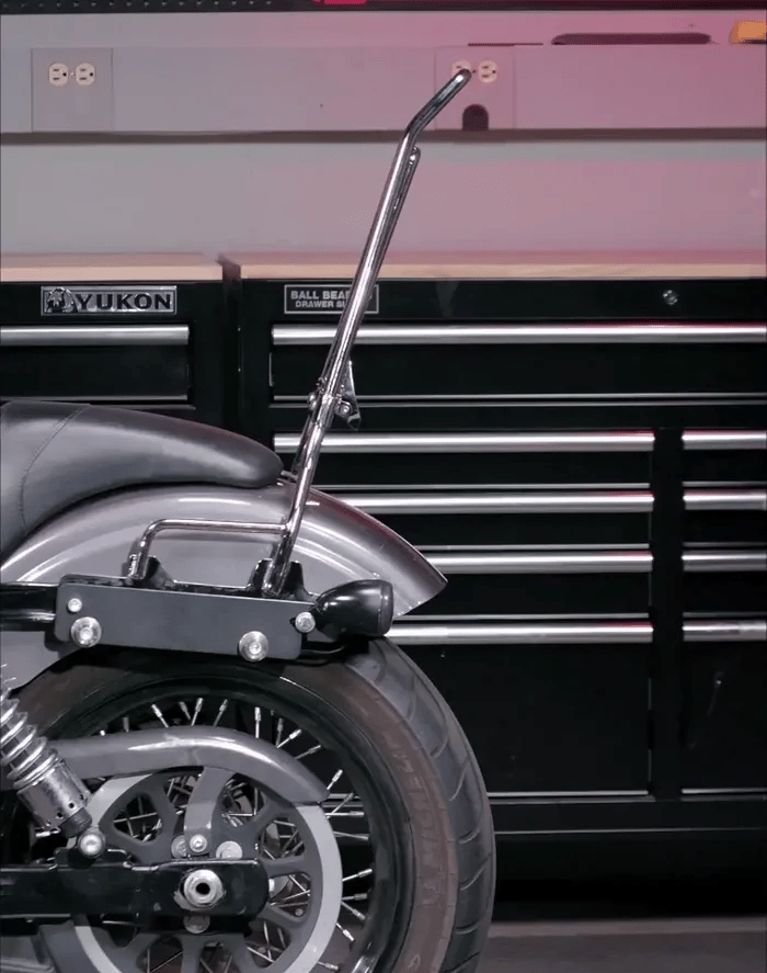Iron Born Blade 25" Sissy Bar with Foldable Luggage Rack gif