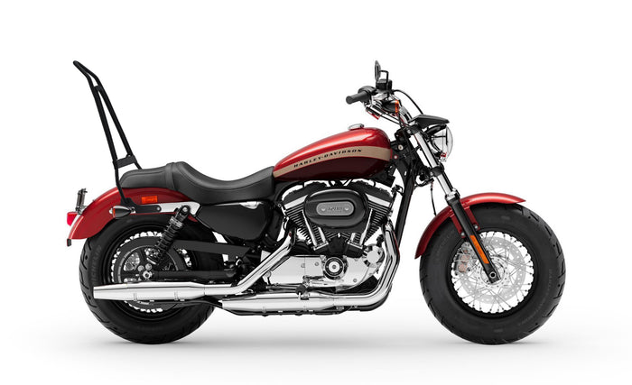 Iron Born Sissy Bar with Foldable Luggage Rack for Harley Sportster 1200 Custom XL1200C Matte Black Luggage Rack on Bike View @expand