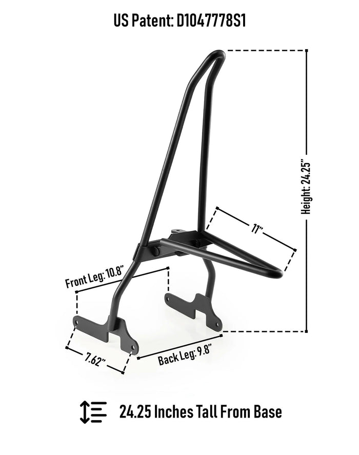 Iron Born Blade 25" Sissy Bar with Foldable Luggage Rack for Harley Sportster SuperLow Matte Black Dimension