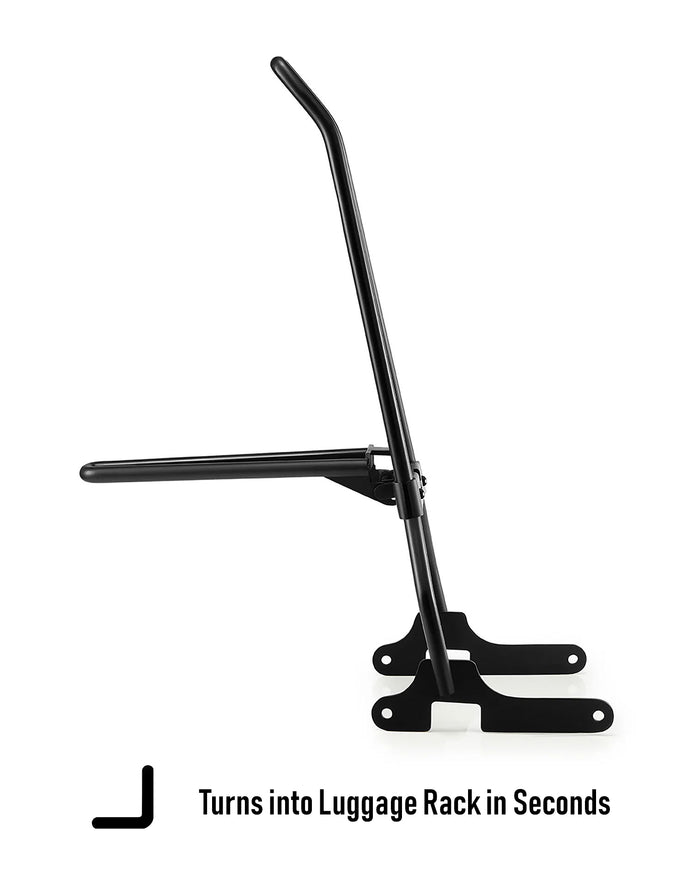 Iron Born Sissy Bar with Foldable Luggage Rack for Harley Sportster SuperLow Matte Black Turns into Luggage Rack in Secound