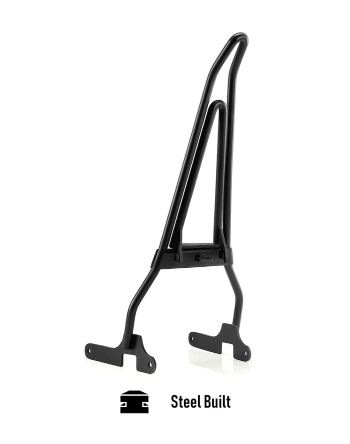 Iron Born Sissy Bar with Foldable Luggage Rack for Harley Sportster SuperLow Matte Black Steel Built