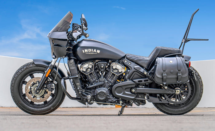 Iron Born Blade 25" Sissy Bar with Foldable Luggage Rack Matte Black Lifestyle Photos @expand