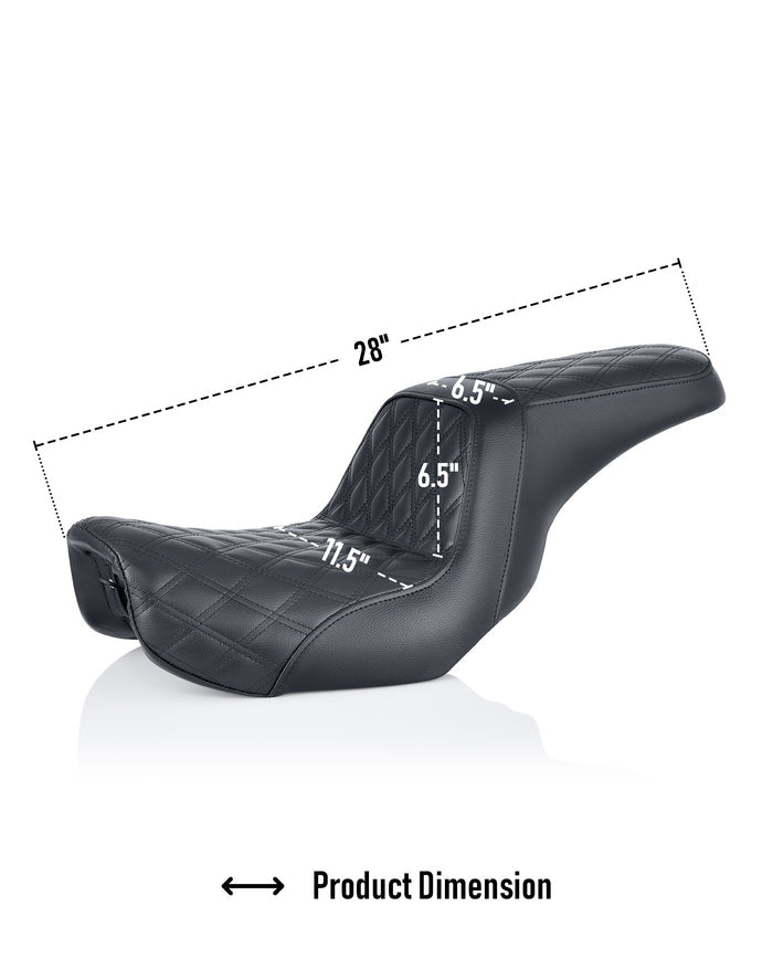 Iron Born Diamond Stitch 2-Up Seat for Harley Dyna Super Glide Custom FXDC/I Black Product Dimension