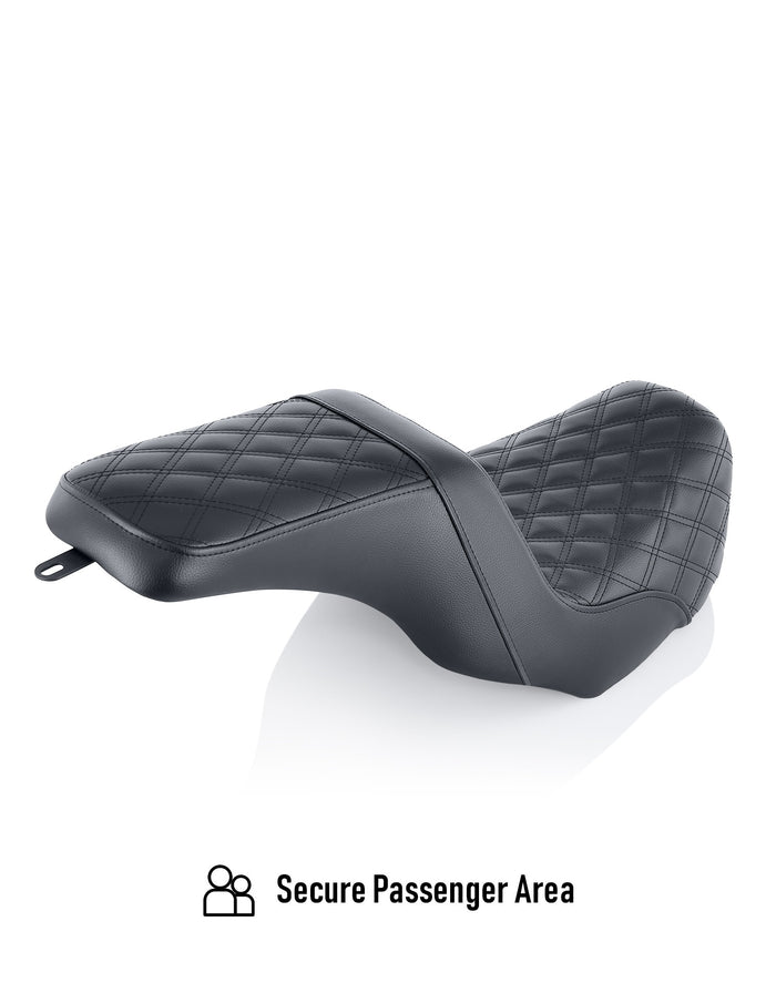 Iron Born Diamond Stitch 2-Up Seat for Harley Dyna Super Glide Custom FXDC/I Black Secure Passenger Area