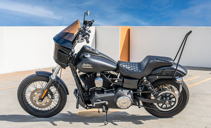 Iron Born Diamond Stitch 2-Up Seat for Harley Dyna Super Glide FXD/I Black Lifestyle @expand