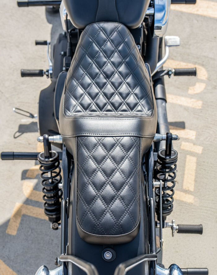 Iron Born Diamond Stitch 2-Up Seat for Harley Dyna Switchback FLD Black Vertical Lifestyle