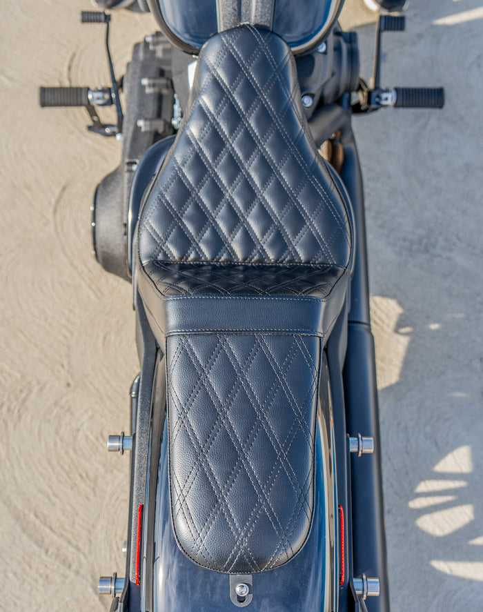 Iron Born Diamond Stitch 2-Up Seat for Harley Softail Low Rider ST FXLRST Lifestyle
