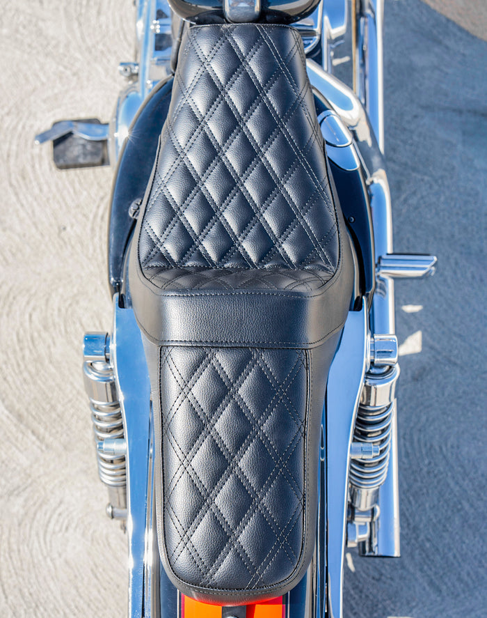 Iron Born Diamond Stitch 2-Up Seat For Harley Sportster 1200 Custom XL1200C Black Lifestyle