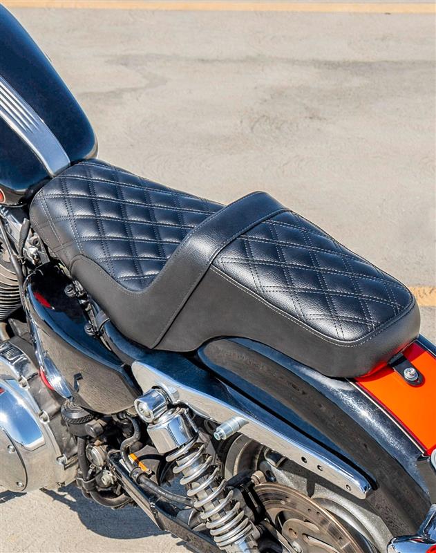 Iron Born Diamond Stitch 2-Up Seat For Harley Sportster 1200 Low XL1200L Black Lifestyle