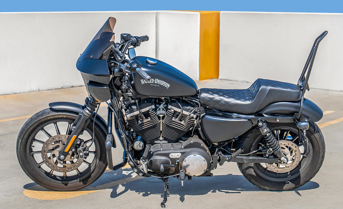 Iron Born Diamond Stitch 2-Up Seat For Harley Sportster 883 Iron XL883N Black Lifestyle @expand