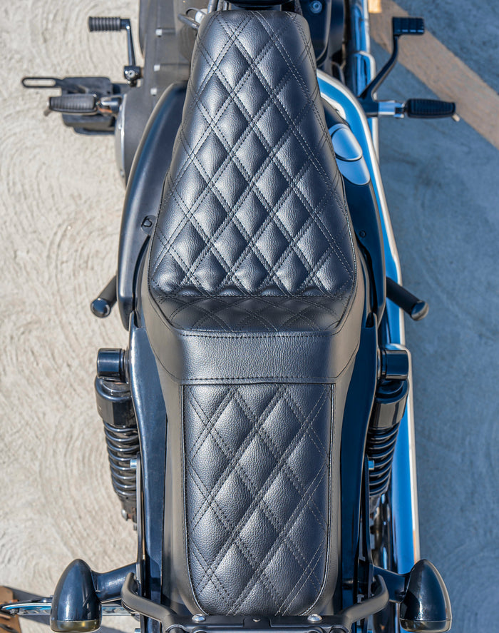Iron Born Diamond Stitch 2-Up Seat For Harley Sportster 883 Iron XL883N Black Lifestyle