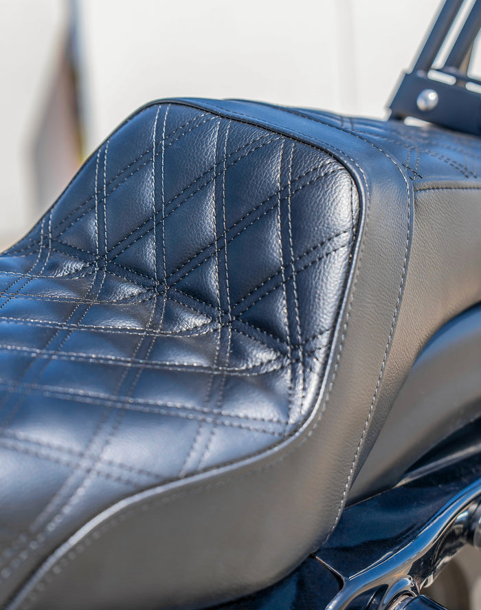 Iron Born Diamond Stitch 2-Up Seat For Harley Sportster 883 Iron XL883N Black Lifestyle